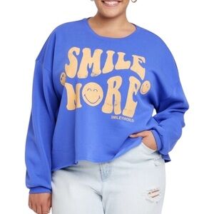 SmileyWorld “Smile More” Graphic Sweatshirt in Blue | Size S